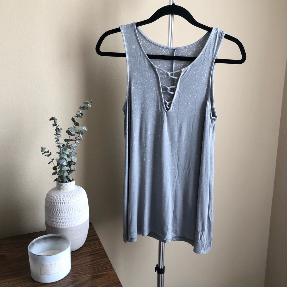 American Eagle Grey Cotton Lace Up Top
